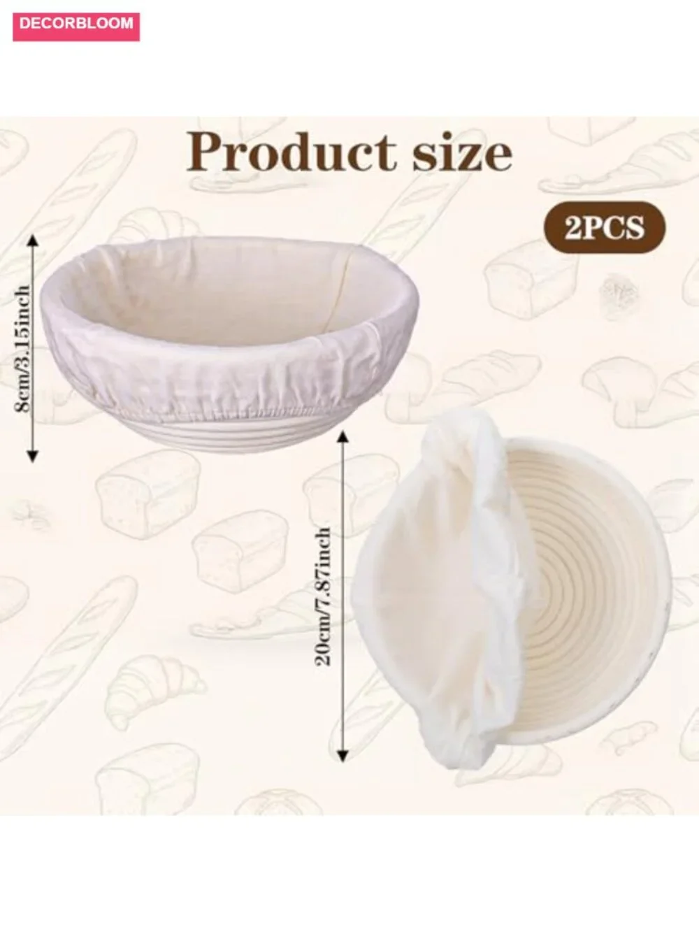 Sourdough Bread Proofing Basket Set 2-Pack Rattan Banneton with Liners